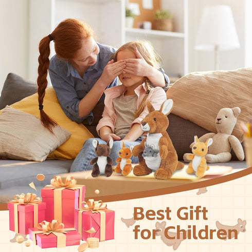 5 16 Inch Mommy 4 PCS Kangaroo Stuffed Animal, Stuffed Kangaroo Plush Toy with Babies Insides, Kangaroos with Joey