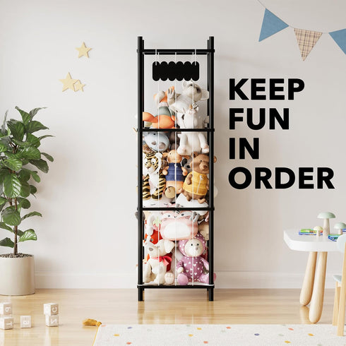 15.8" SpaceAid Stuffed Animal Storage Organizer, Wood Animals Zoo Toy Plushies Storage Holder, Large Capacity Plush Toy