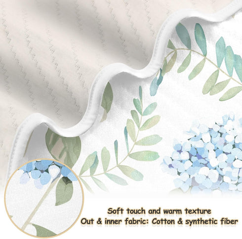 KICPOAY 30x40 Inch Swaddle Blanket for Blue Floral Hydrangeas with Leaves Baby Receiving Blanket Muslin Baby Swaddles