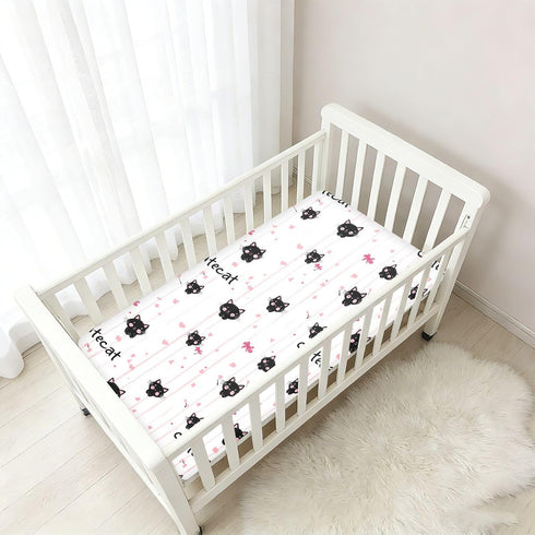 miaozhen 1 Pack 52x28 Cotton Baby Crib Sheets Soft Stretchy Cute Animal Black Cat Handdrawn Crib Mattress Sheet