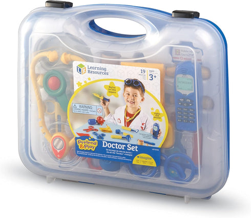 Learning Resources Pretend & Play Doctor Set, Blue - 19 Pieces, Ages 3+ Toddler Medical Kit