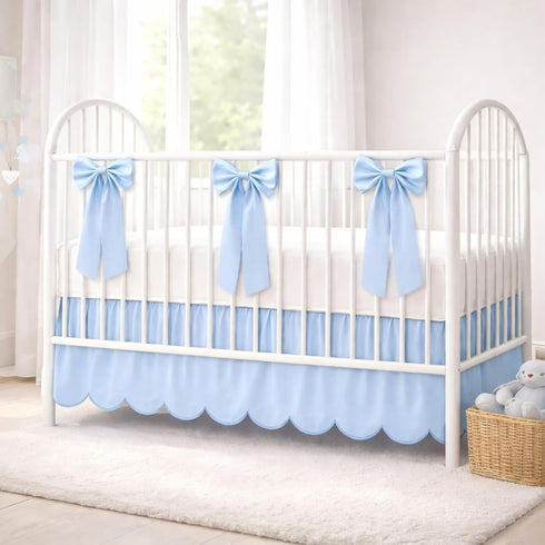 Hahafelt Blue Scalloped Crib Bed Skirt with 6 Large Bow, 28" x 52"