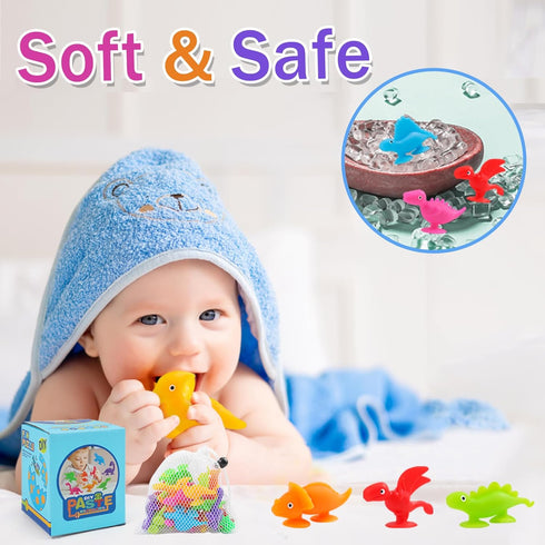 Baby Suction Cups - 16PCS Silicone Dinosaur Sucker Toys with Eggshell Storage, Sensory Bath Toys for Ages 4-8