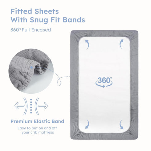 100% 2 Pack 52"x28" Yoofoss Muslin Crib Sheets for Boys Girls Cotton Fitted Baby Crib Sheet Soft and Breathable