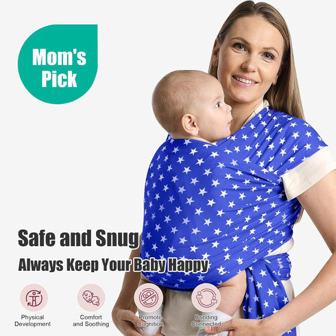 S.Leovay 7-35 lbs Fashion Star Pattern Baby Wraps Carrier,Comfortable Baby Wearing Wrap and Swaddle,Stretchy