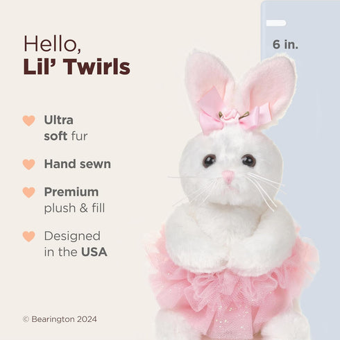 Bearington Collection Ballerina Stuffed Animal - 6" Bunny Lil' Twirls Ballet Doll for Girls Dance Recital Gifts