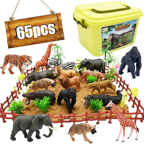 65PCS Safari Animal Figurines Toy Set, Realistic Jungle Zoo Figures for Kids Ages 3-8