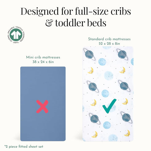 2 Pack Evolur Space Adventure Dark Crib Sheet, Fitted Crib Sheet for Standard Crib and Toddler Mattress, Soft