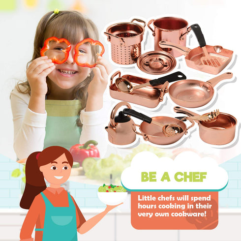 CP Toys 13 Set 3 Piece Plastic Copper Look Cookware for Pretend Kitchen Play for Ages Years and Up