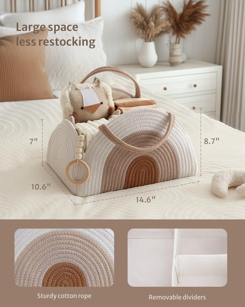 Stylish Diaper Caddy Organizer Bundle - Earthy Rainbow & Mocha Brown