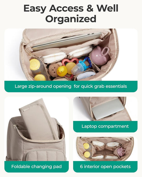 Backpack, Backpack BAGSMART Diaper Bag Large Baby Diaper Bag, Quilted Puffy Baby Bag for Mom with Quick-access
