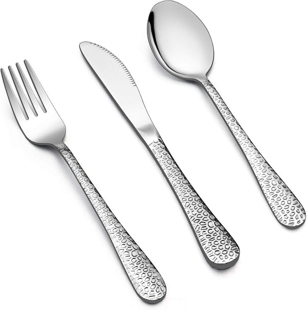 LIANYU 15-Piece Kids Utensils Silverware Set - Stainless Steel Toddler Hammered Flatware, Dishwasher Safe