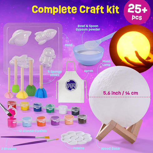 Paint Your Own Moon Lamp Kit, DIY 3D Space Moon Night Light, Art Supplies for Kids Ages 8-12, Birthday Gift