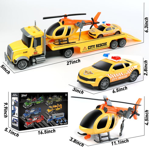 27" 3 4 5 6 Dwi Dowellin Large Friction Powered Tow Truck Toy with Car and Helicopter,Semi Truck Toys for Years Old