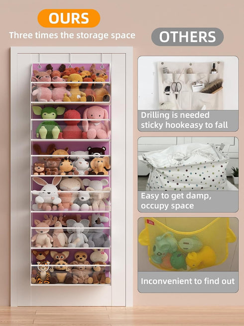 6 Over the Door Organizes- Tier Stuffed Animal Storage, Bathroom Organizers and Storage, Swing-proof Hanging Organizer
