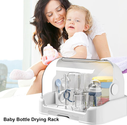 Generic 31.5x25.5x25cm 6 Dustproof Bottle Storage with Removable Drip Tray Baby Bottles Drying Rack with Lid PP Baby