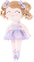 Gloveleya Baby Dolls Soft Snuggly Curly Hair Ballerina Doll, Plush Ballet Doll with Lace Mesh Dress, Purple 14 inches