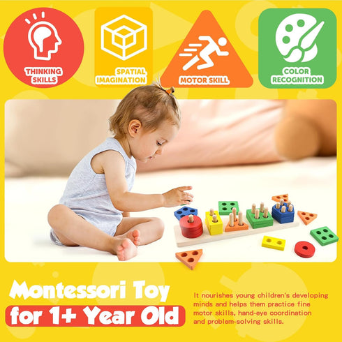 Daisiki 1 2 3 1-3 1-3 Montessori Toys for Year Old Girls Boys, Wooden Sensory Toys for Year Old Birthday Gifts