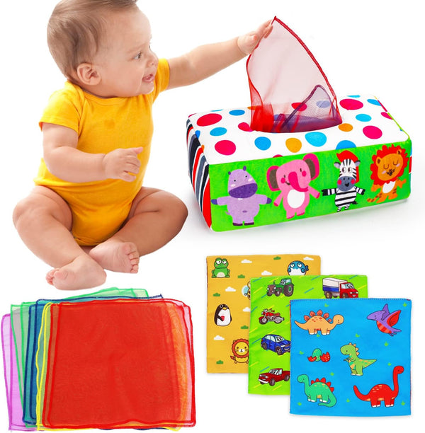 Baby Toys Montessori Tissue Box Toys for Babies Infants 0-6 6-12 Months, Educational Crinkle Toy for 1 2 Year Old Boys