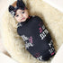Galabloomer Newborn Receiving Blanket Headband Set, Flower Print Baby Swaddle Blankets (Black Sister)