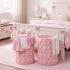 Blushtier 2 Pcs Pink Bow Laundry Hamper Girls Room Decor Coquette Pink Bow Plush Faux Fur Basket Kids Large Storage