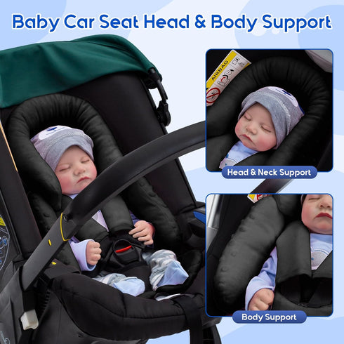 3 Set, 2-in-1 Newborn Car Seat Head Support with Shoulder Covers Reversible Infant Car Seat Insert, Thickened Car Seat