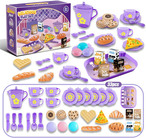 Tea Party Set for Little Girls, Pretend Dessert Food Set for Kids