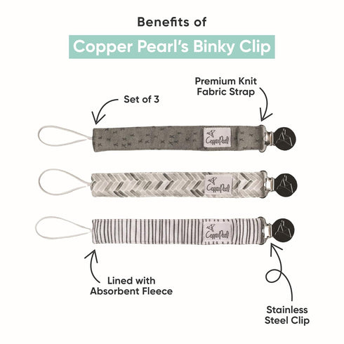 3-Pack: Copper Pearl Pacifier Clip Premium Knit Binky Clips for Baby Girls and Boys - Stylish Stainless Steel Pacifier