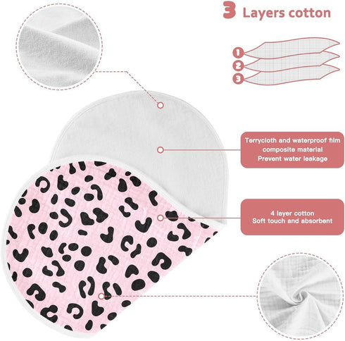 GOODOLD Set 2 Pack Leopard Print Pink Muslin Baby Burp Cloths - Super Absorbent and Soft Burping Rags - Cotton Burp