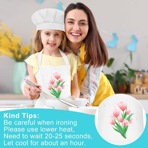 Kids Apron and Chef Hat Set - Adjustable Children Apron with 2 Pockets for Cooking and Baking