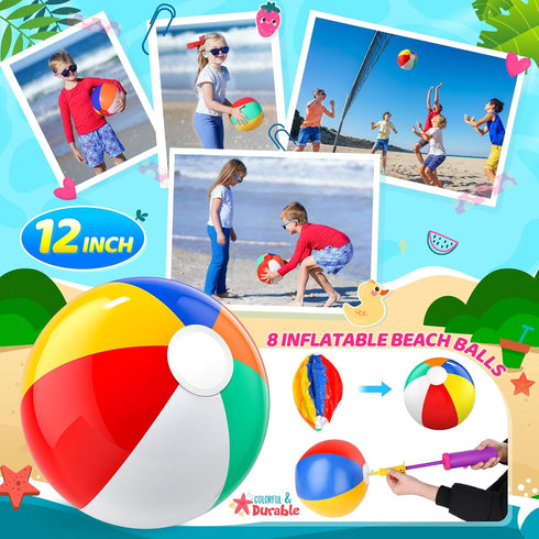 60 3-8 Set, Summer Pool Party Favors Beach Party Favors - PCS Pool Toys For Kids Ages Beach Balls Bulk, Sand Bucket