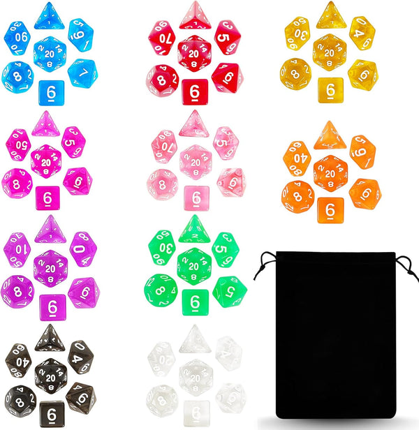 DND Dice Set, 10x7 (70 Pieces) Polyhedral Dice with Large Drawstring Bag for Dungeons and Dragons Role Playing Games