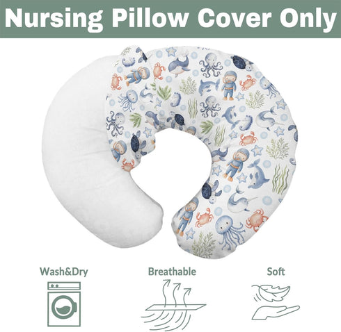 Sea Animal Baby Nursing Pillow Cover for Boy Girl Diver Turtle Jellyfish Whale Sea Weeds Starfish Nursing Slipcover