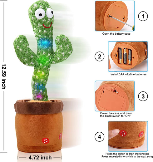 Talking Cactus Mimicking Toy, Plush Toy that Repeats What You Say, Singing and Dancing Gift for Kids