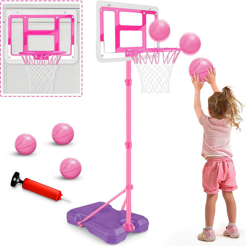Kids Basketball Hoop with Stand - Adjustable Basketball Set for Boys Age 3-8, Indoor Outdoor Sport Game Gifts