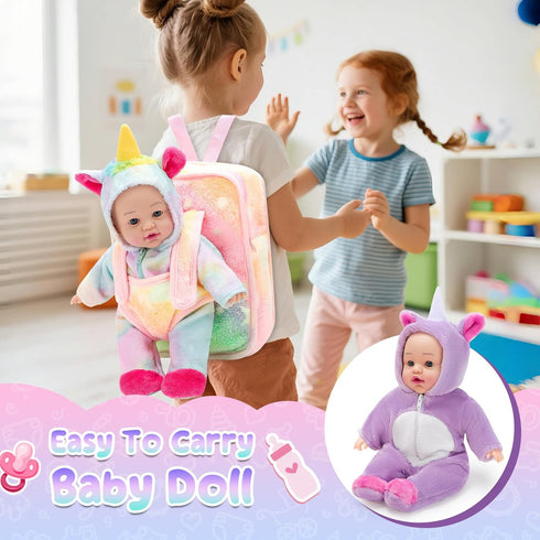 12 Inch Backpack Playset Set 12''Doll deAO Soft Baby Doll Glow in Dark Carrier Toys Baby Care Toys with Clothes Bottle