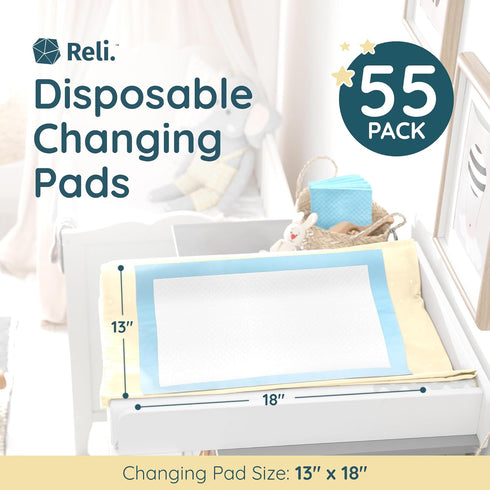 (55 Pack) 13" 18" Reli. Disposable Changing Pads for Baby | Disposable Diaper Changing Pads, x | Super Absorbent
