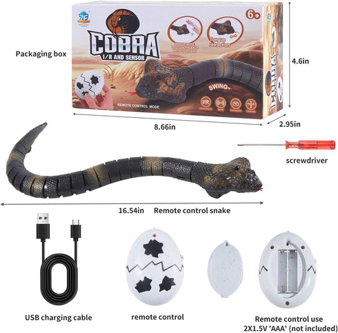 6+ AMCHSURI Remote Control Snakes Realistic Rc Snake Prank Cobra Rechargeable Smart Sensing Cat Toy with Infrared