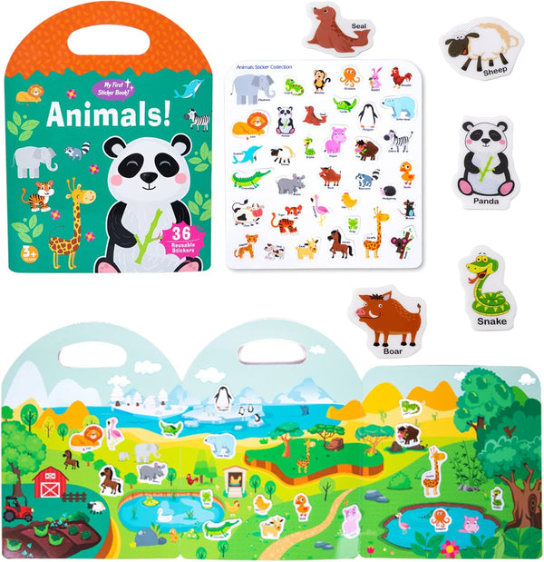 Portable Jelly Sticker Quiet Book for Kids, Reusable Sticker Book for Toddlers, Animal Travel Learning Activities