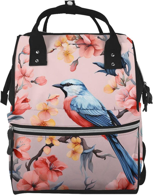 OUSIKA Flower Birds Print Diaper Bag Multifunction Laptop Backpack Travel Daypacks Large Nappy
