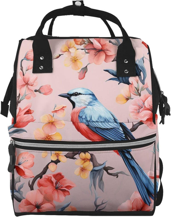 OUSIKA Flower Birds Print Diaper Bag Multifunction Laptop Backpack Travel Daypacks Large Nappy