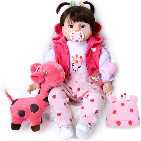 Lifelike Reborn Baby Dolls, 22 Inch Realistic Silicone Doll with Feeding Kit Toys for Toddlers 1-3