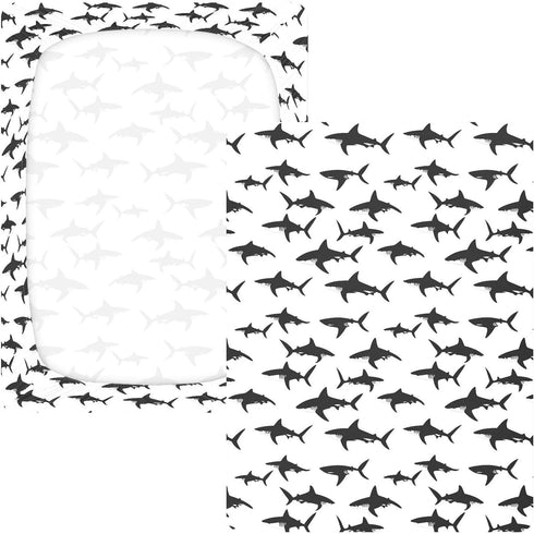 miaozhen 1 Pack 52x28 Cotton Baby Crib Sheets for Boys Girls Comfy Breathable Shark Silhouette Black and White Crib