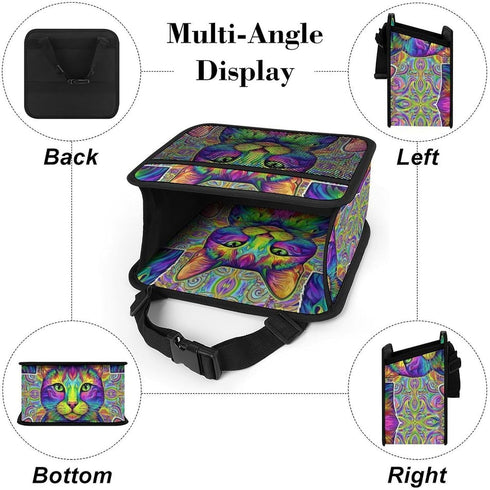PPIKTC Spacious Hanging Auto Seat Organizer with Ventilated Mesh Pockets for Wet Wipes and Baby Supplies, Colorful Cat