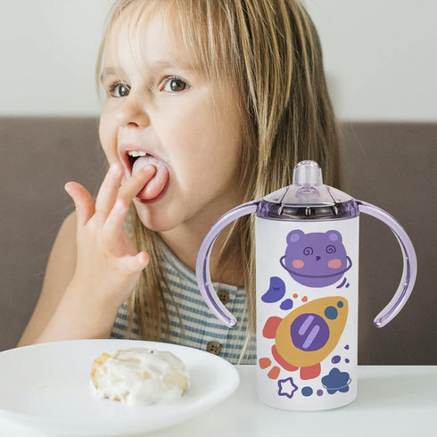 6 Pack 12 oz Sublimation Blanks Sippy Cup Baby Bottle with Handles Straight Stainless Steel Insulated Skinny Tumblers