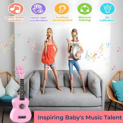 Kids Guitar Acoustic, Jakeloo 21 Inch Wooden Guitar for Toddler Musical Toy Instruments, Ideal for 3-9 Year Olds (Pink)