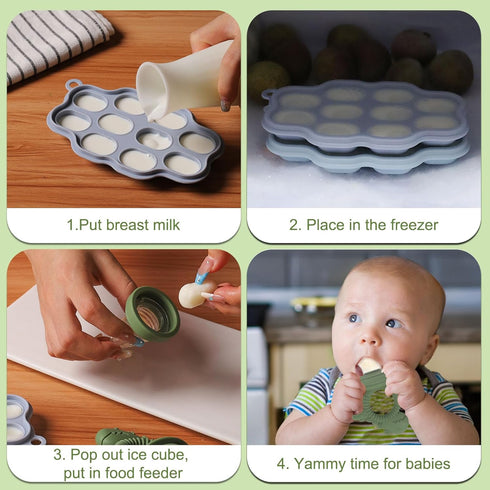 Breastmilk Popsicle Molds & Fruit Feeder Pacifier, Silicone Baby Food Freezer Tray Storage Containers for Infant