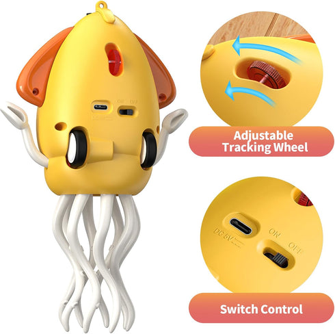 Rod,Tummy 3 4 5 6 Interactive Dancing Octopus Toy,LED Light-Up Music Crawling Squid with Smart Obstacle Avoidance