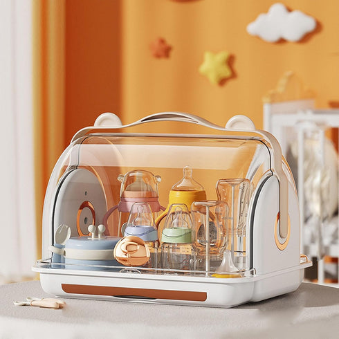 Gucagle Baby Bottle Storage Box Organizer Plastic Multifunctional Drainage Nursing Bottle Drying Rack with Lid for Home