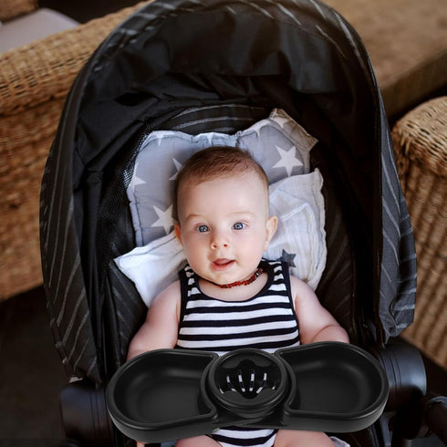 Generic Stroller Snacks Tray with Detachable One Design Food Plate Cup Holder and Tray Easy-Clean Stroller Accessory